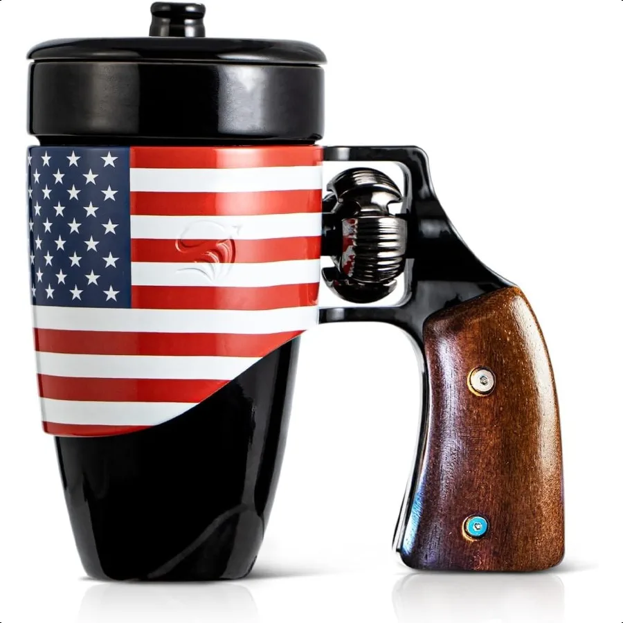 

Pukomc Novelty Ceramic Coffee Mug Birthday Gifts for Men and Women fathers gifts Gun Coffee Mugs for Men 16OZ (Black Flag)