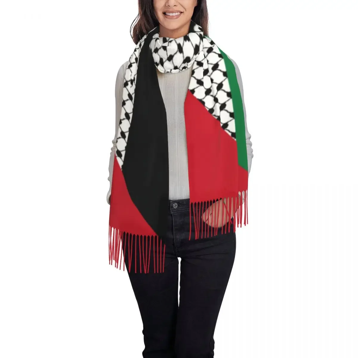 Custom Print Palestines Flag Scarf Women Men Winter Fall Warm Scarves Palestinians Hatta Kufiya Keffiyeh Pattern Shawl Wrap