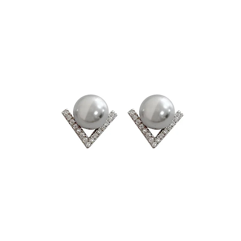 

Silver 925 Earrings For Women Pearl Earrings For Girls V Shape Earrings Korean Fashion Daily Stud Earrings For Women