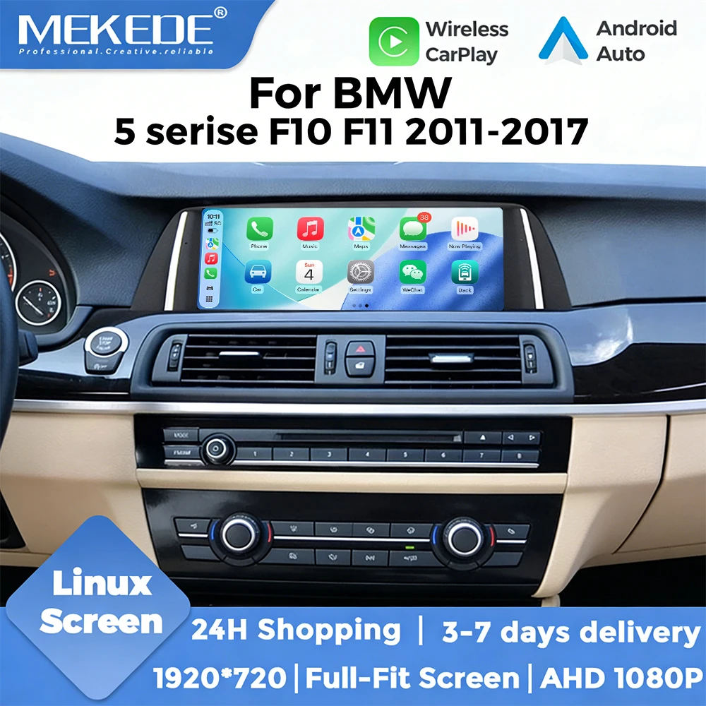 MEKEDE 10,25 Zoll Autoradio mit kabellosem Carplay für BMW 5er F10 F11 2011 2012-2017 Android Auto BT WIFI GPS Multimedia Player