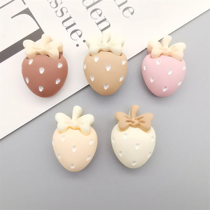 10Pcs Cream Color Strawberries Resin DIY Shoes Hat Icebox Barrette Mobile Phone Case Scrapbook Cream Glue Flat Back Resin