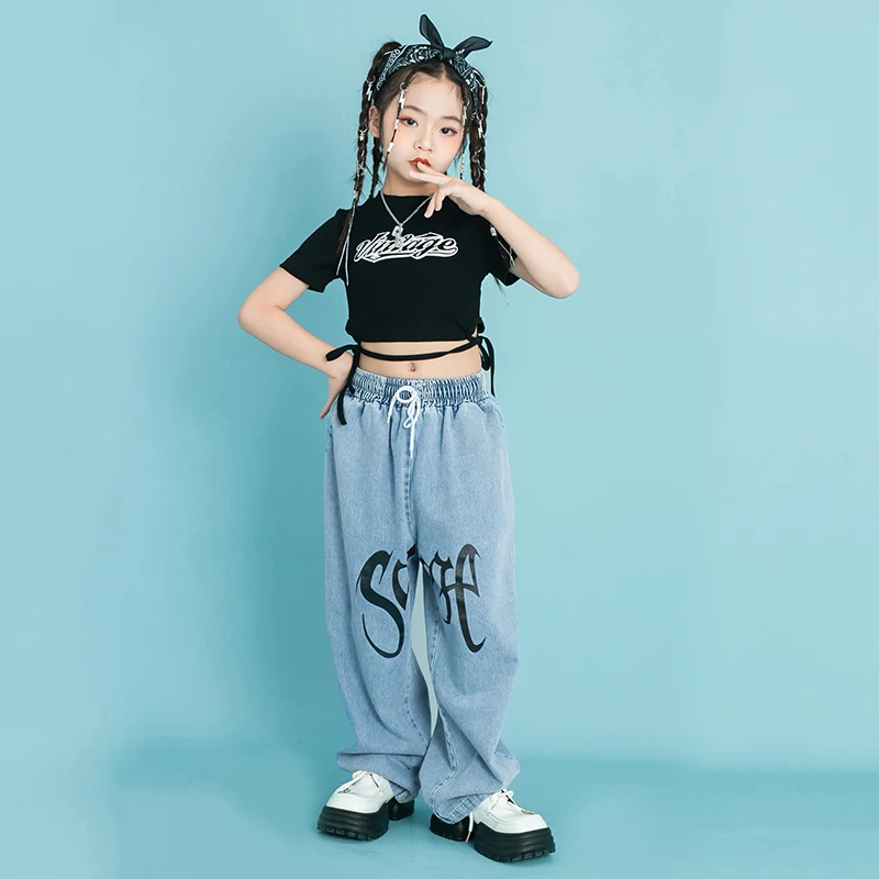 Kids Rave Hip Hop Clothing Crop Tank Tshirt Casual Street Wear Pants for Girls Jazz Dance Costume Teenage Stage Show Clothes