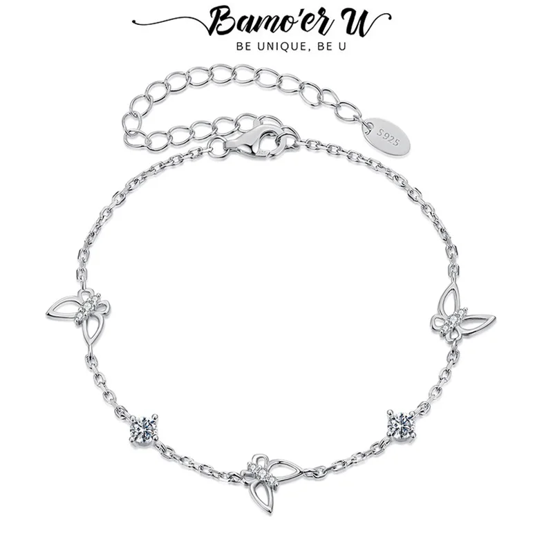 

Браслет Bamoer U Butterfly Moissanite из стерлингового серебра 925 пробы, уникальный дизайн с бабочками, женский браслет, изысканные ювелирные изделия, цвет D, VVS1 EX