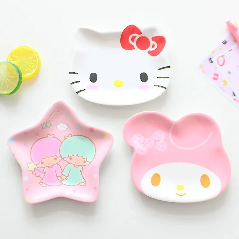 Hello Kitty My Melody Dinner Plate Sanrio Kawaii Saucer Tableware Cute Fruit Plates Cartoon Snacks Tray Party Supplies