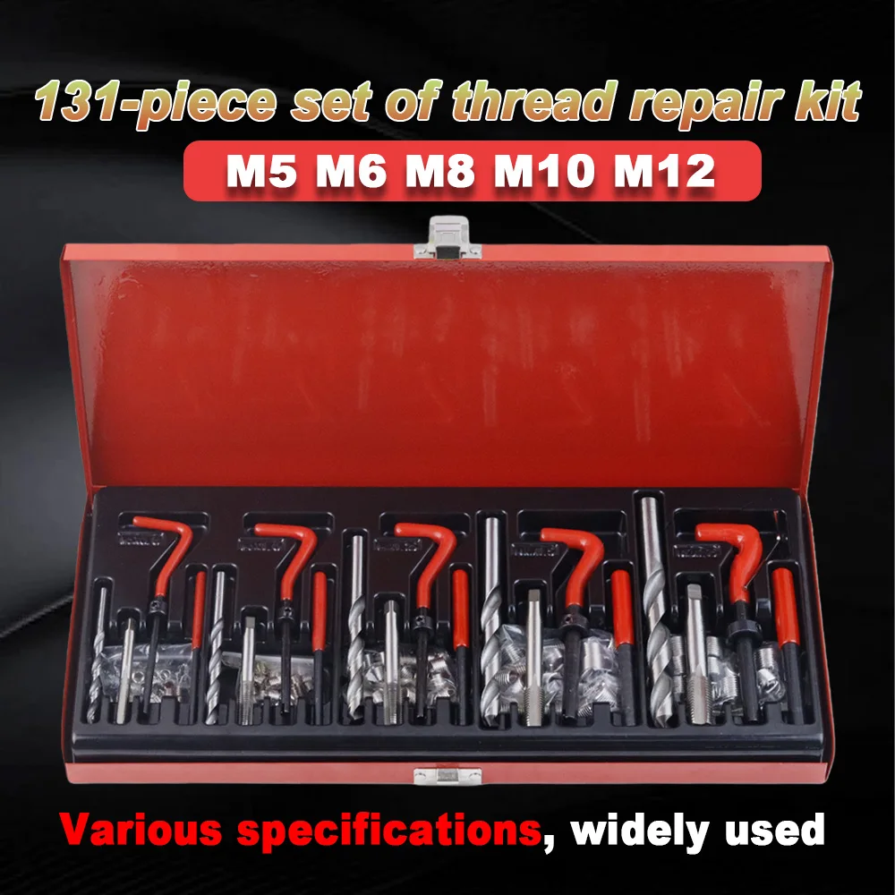 131Pcs Thread Repair Kit M5-M12 w/Storage Case Professional Helicoil Type for Automotive Engine