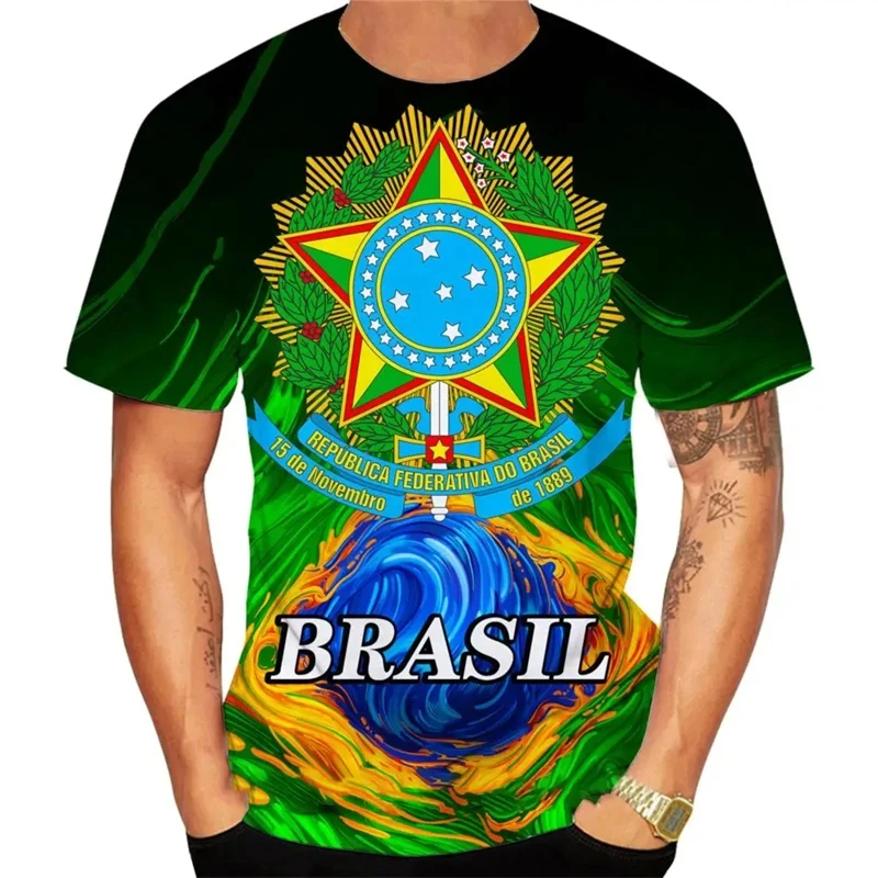 Brazil Flag 3D Printed T Shirt For Men Brasil Map National Emblem Graphic T Shirts Fashion Casual Women Tee Oversized Sport Tops