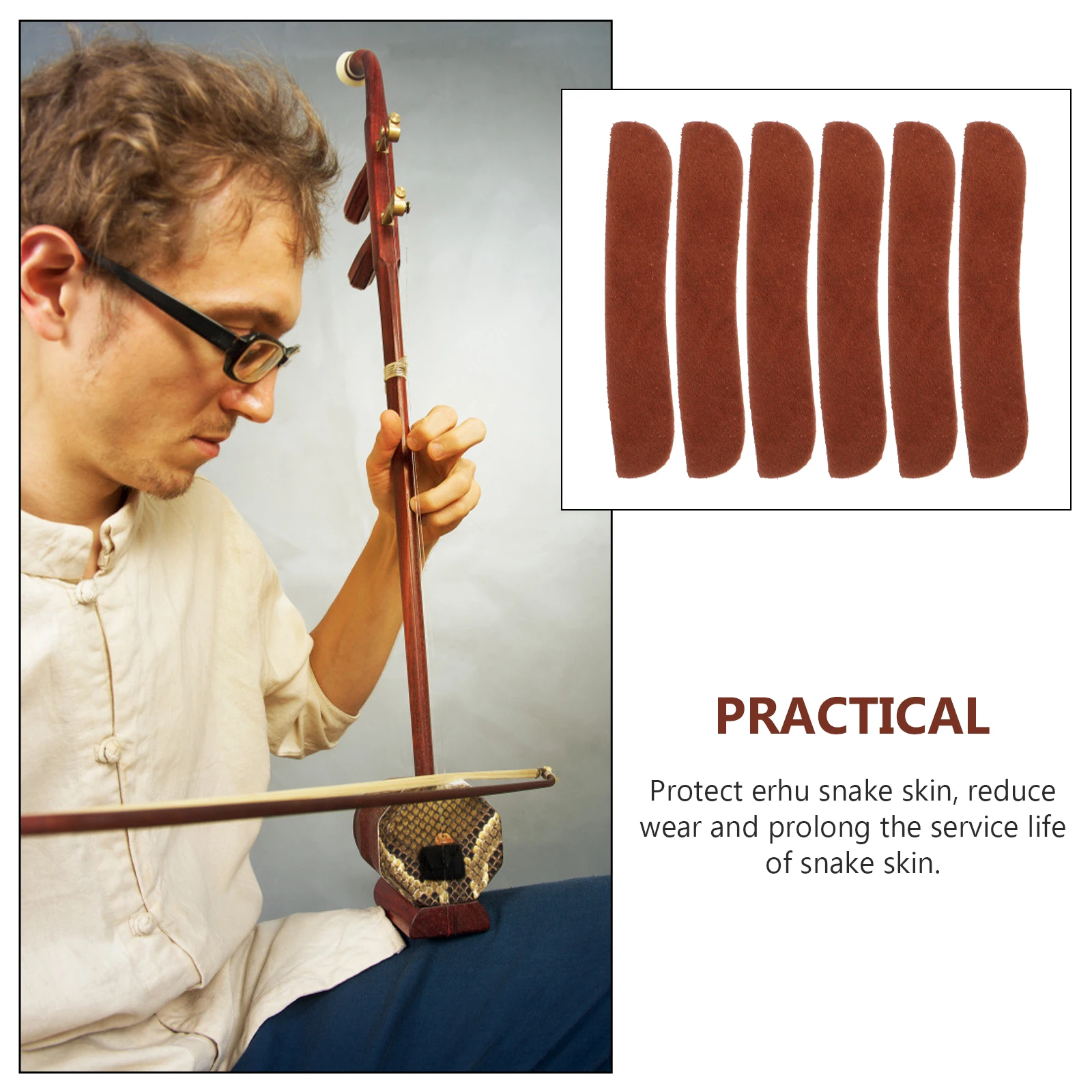 

6 Pcs Crash Pad Erhu Corner Slices Anti Cowhide Wear- Resistant Cattlehide Pads