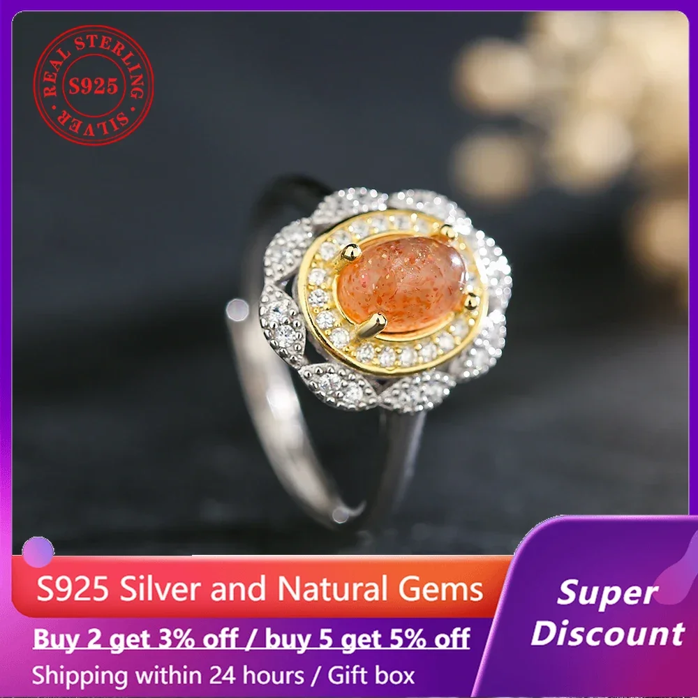 

Luxury Palace Style s925 Sterling Silver Natural Sun Stone Women's Ring Exquisite High Quality Wedding Jewelry Party Accessories