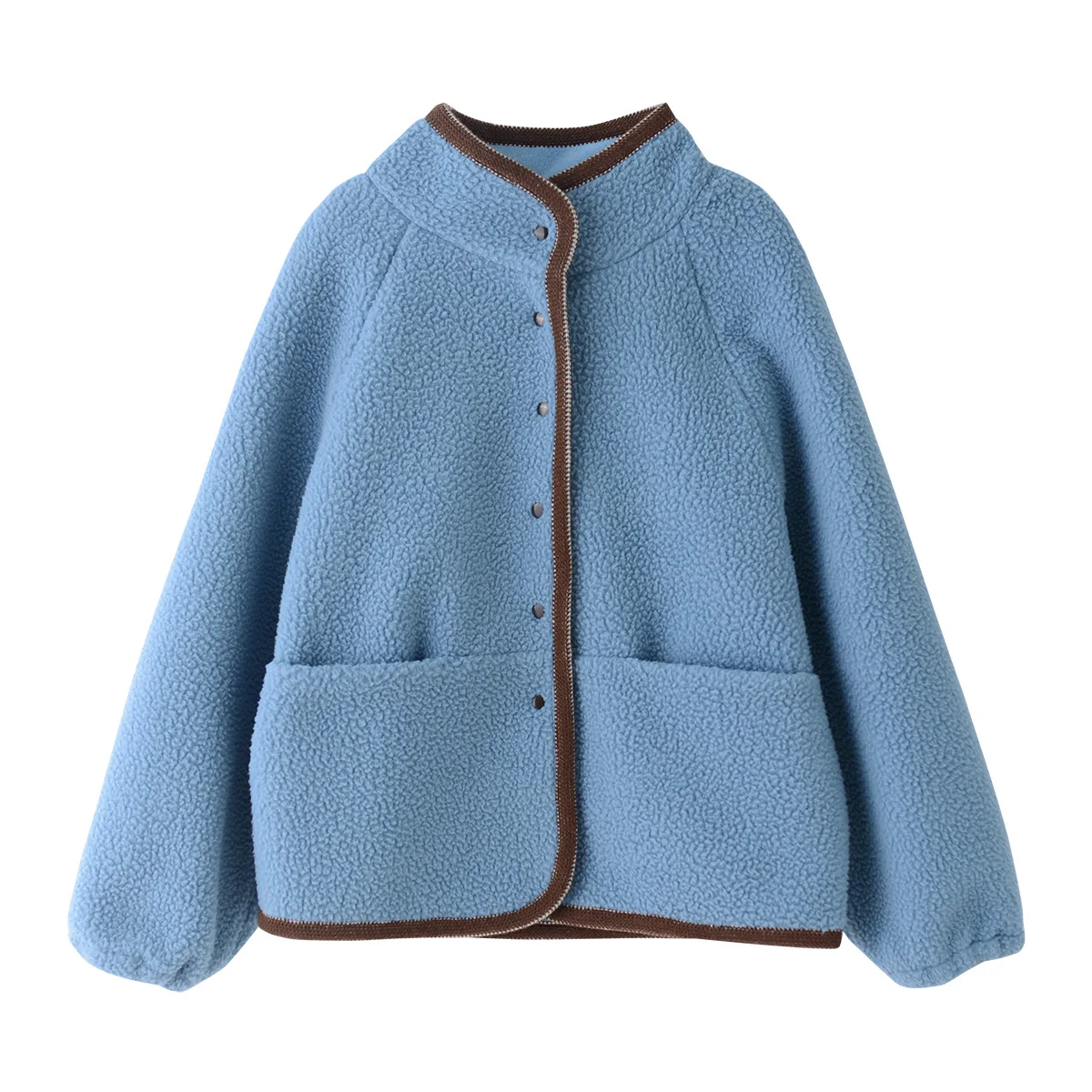 2025 Winter Polar Fleece Jacket Solid Color Thick Warm Short Casual Women's Top