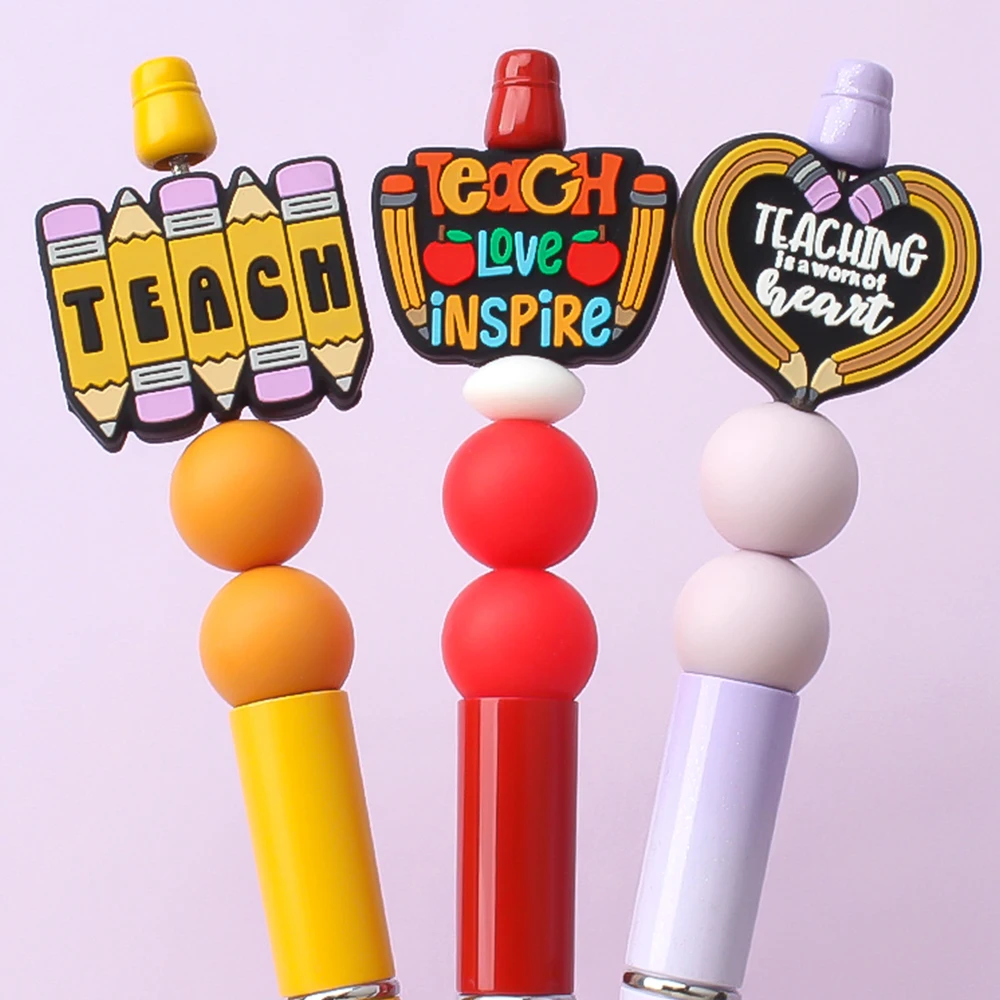 5/20/50 قطعة موضوع يوم المعلم سيليكون الخرز لصنع المجوهرات العودة إلى موسم المدرسة تصاميم الخرز البؤري KeysChain لتقوم بها بنفسك القلم