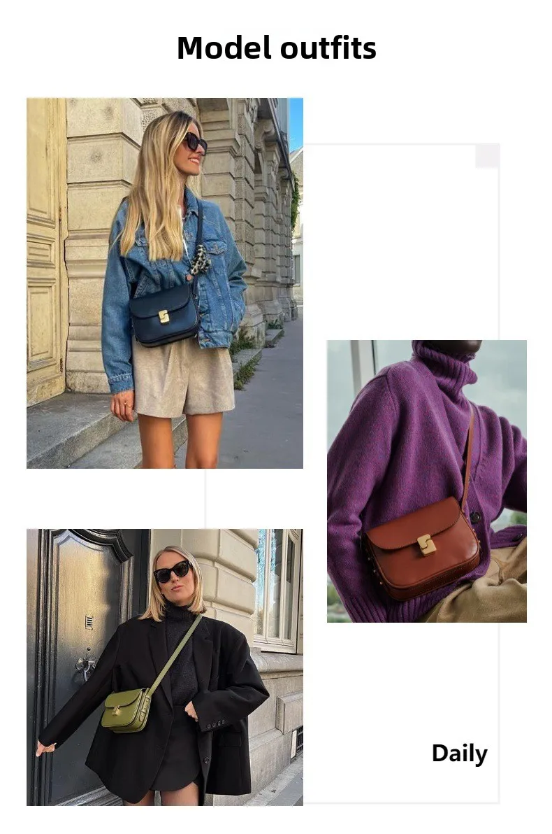 Tofu-Tasche Französische Nischenfrauentasche Kopfschicht Cuir de Vache Petit Sac Carré Premium Sensation une épaule Sac à Bandoulière schräg – Detail 12