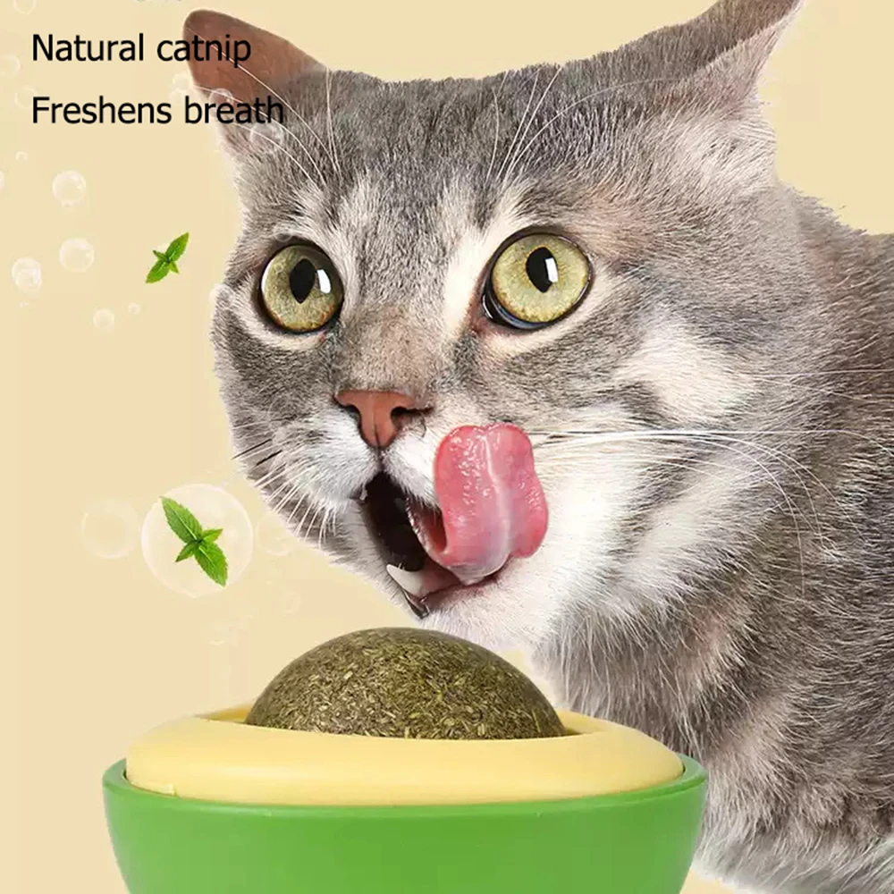 

Natural Catnip Avocado Wall Ball - Rotatable Stick-on Cat Toy for Teeth Cleaning, Cute Healthy Interactive Kitten Chew Toy