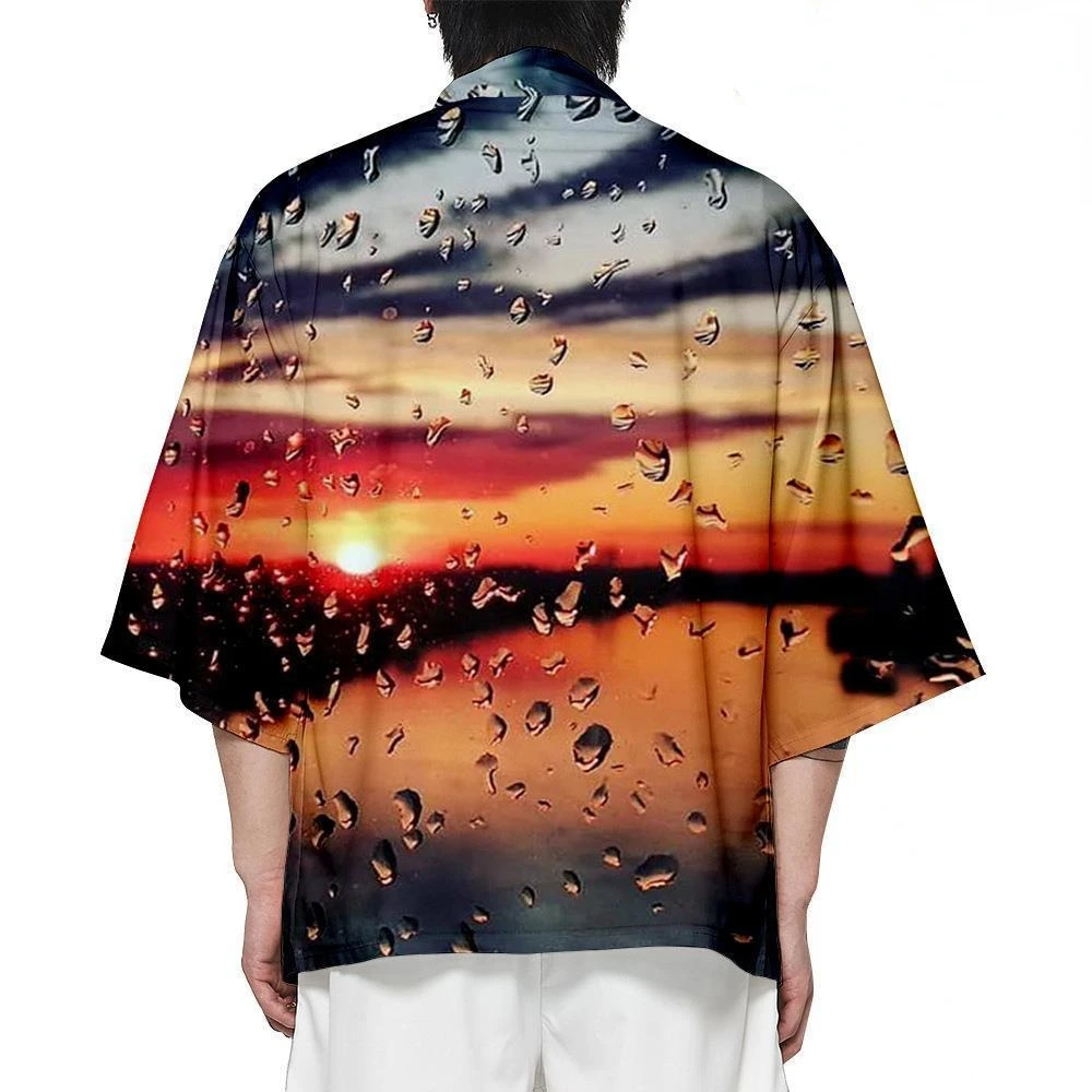 

Summer Raindrop Print Kimono Funny Fashion Hawaiian Shirt Beach Tops Bathrobe Loose Kimono Yukata Japanese Clothes Unisex Haori