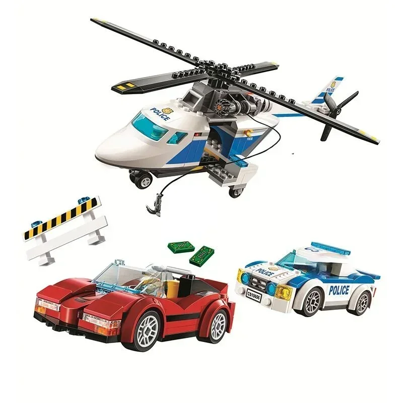 Bloques de construcción de helicóptero de alta velocidad para niños, juguete de ladrillos para armar de policía de piezas, ideal para regalo de Navidad, código 318, Compatible con 60138