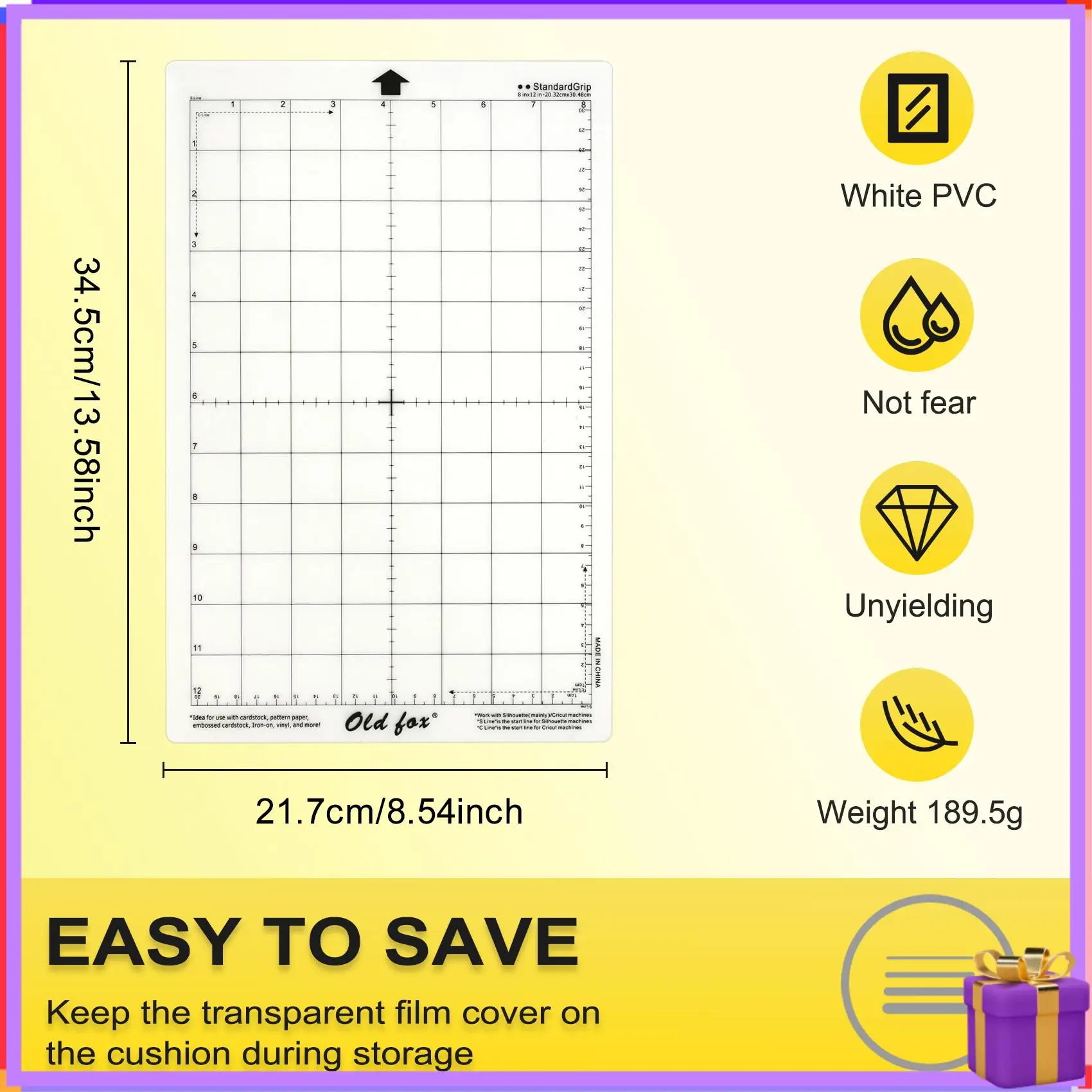 Advanced 3Pcs Replacement Cutting Mat Adhesive Mat With Measuring Grid 8 By 12-Inch For Silhouette Cameo Cricut Explore Plotter