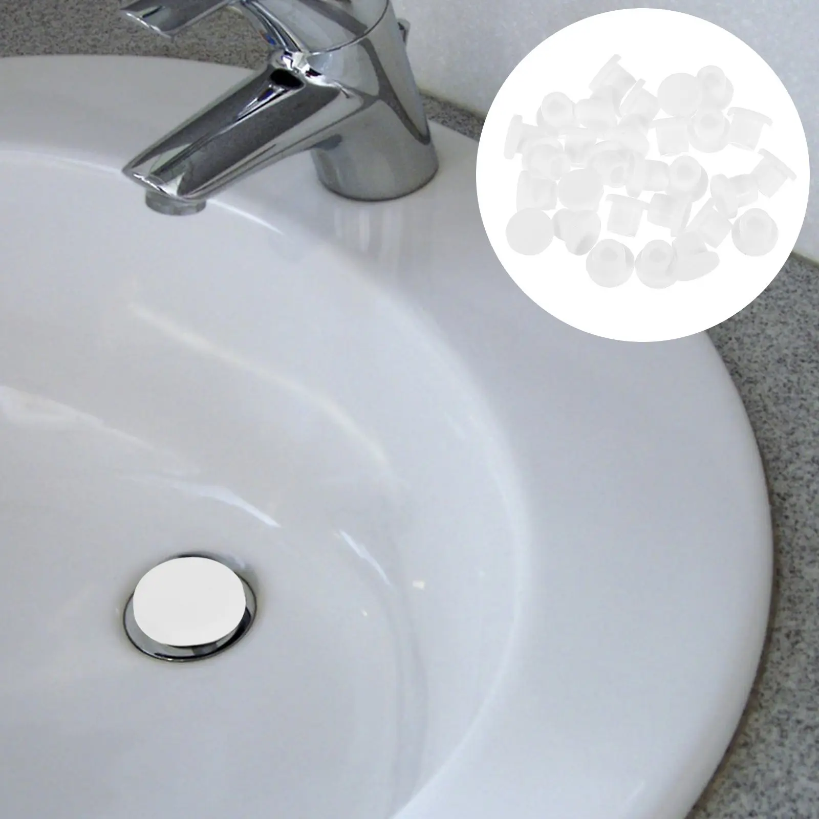 

28Pcs Silicone Sink Plugs White Flexible Sealers Prevent Overflow Suitable for Kitchen Bathroom Drain Stopper Hole Plugs