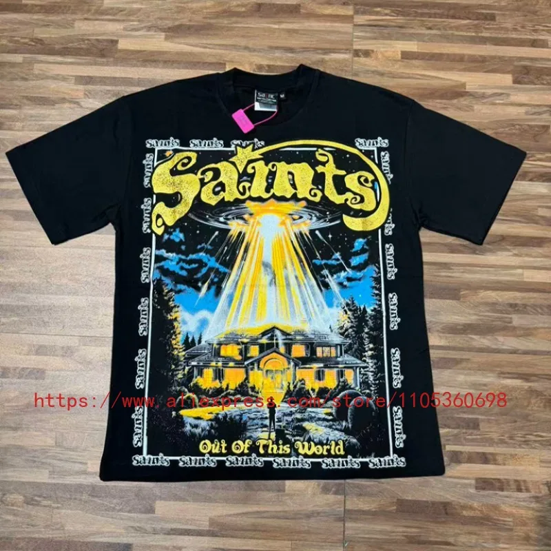 Fashion New SAINT Men's T-Shirt Black Oversized Vintage Science Fiction Graphic Streetwear Cotton Short Sleeve Casual Casual Top