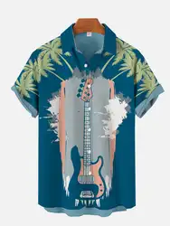 Guitar pattern printed shirt Hawaiian beach comfortable shirts Men's short sleeved Musical instrument casual