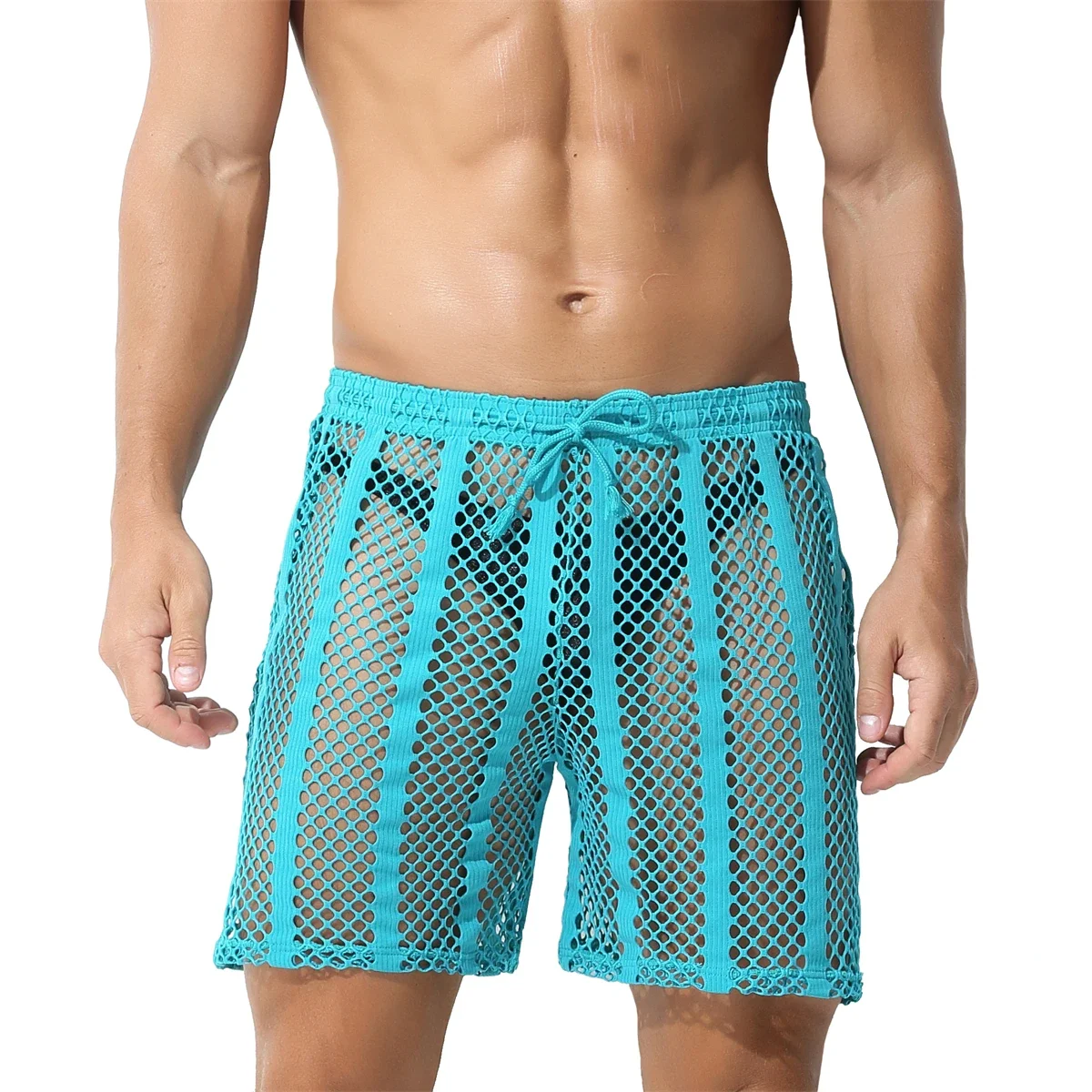 Men\'s Sexy Mesh Hollow Out Men Leisure Household Shorts See Through Casual Shorts Pajama Shorts Sleepwear Homewear Short Pants