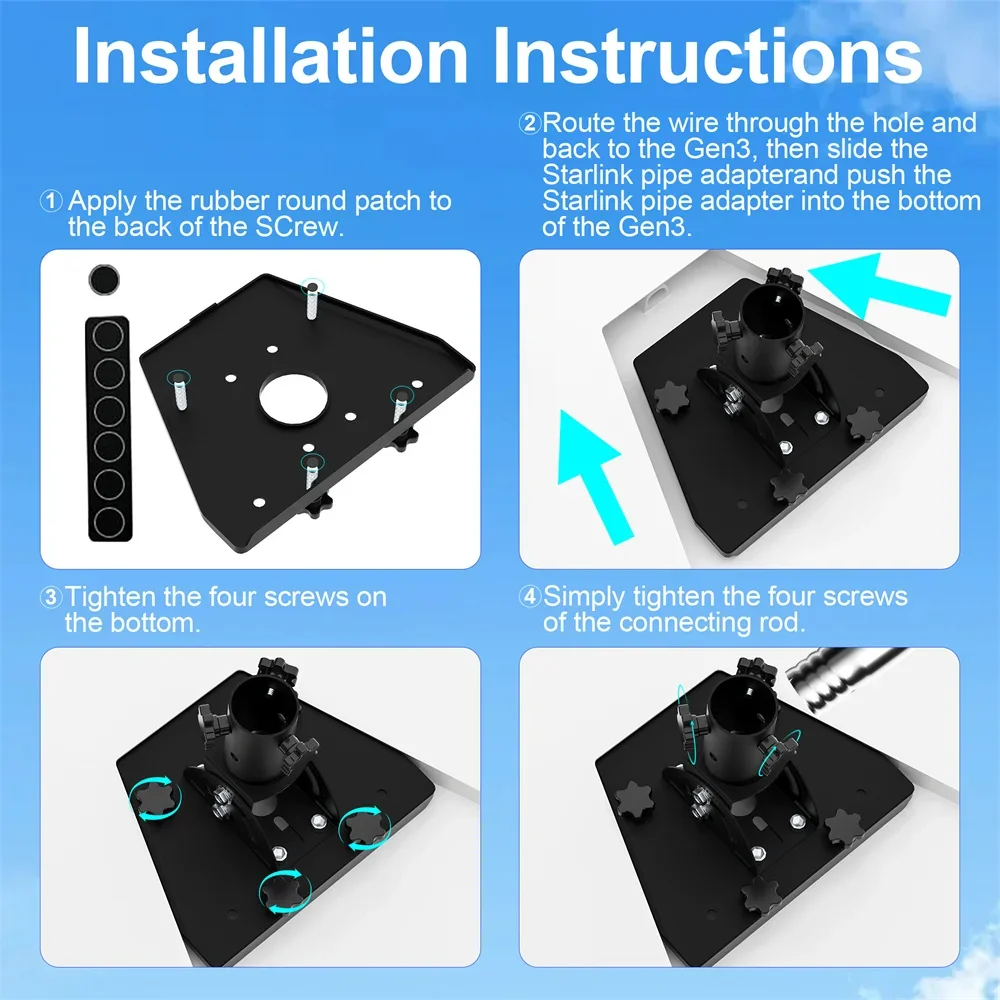 Starlink Gen 3 Mount, 160° Adjustable Angle, Ground Plug-in Kit with Aluminum Adapter for Standard 4 / Standard 4X / Enterprise