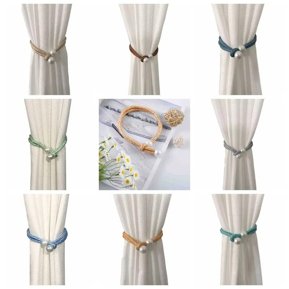 Small Pearl Pearl Curtain Clip With Strap Adjust Length Freely Curtain Holders Exquisite Pull-Out Tie Pearl Rope Curtain Decor