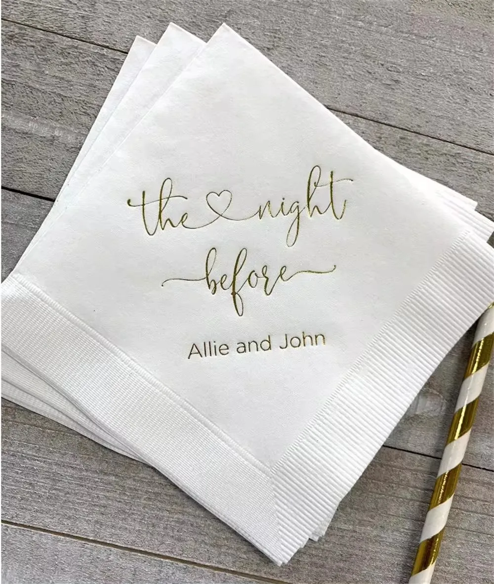 Personalized Rehearsal Napkins Custom Printed The Night Before Beverage Cocktail Luncheon Dinner Guest Towel Napkins Imprinted