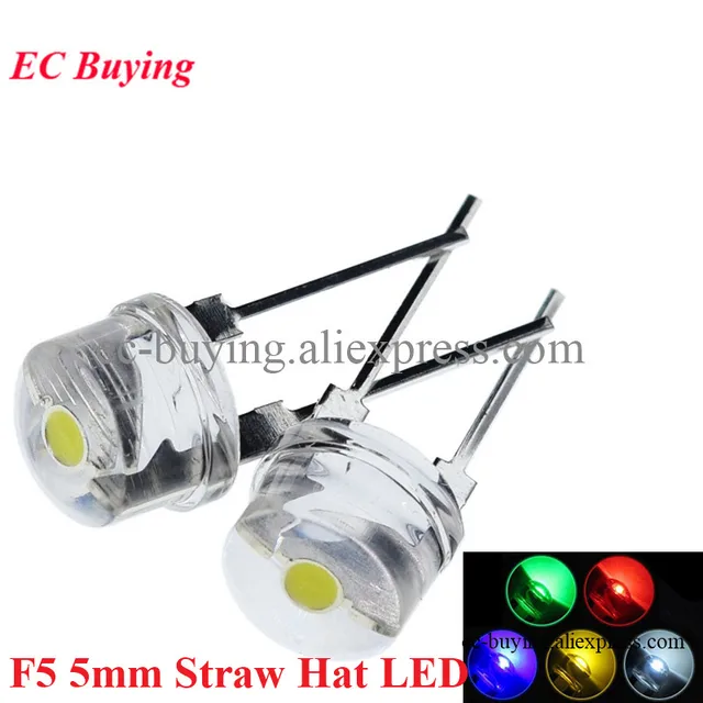 10szt F5 5mm Słomkowy kapelusz Dioda LED Super jasna lampa Przezroczysta dioda elektroluminescencyjna 0,5W Czerwony Żółty Zielony Niebieski Biały Diy