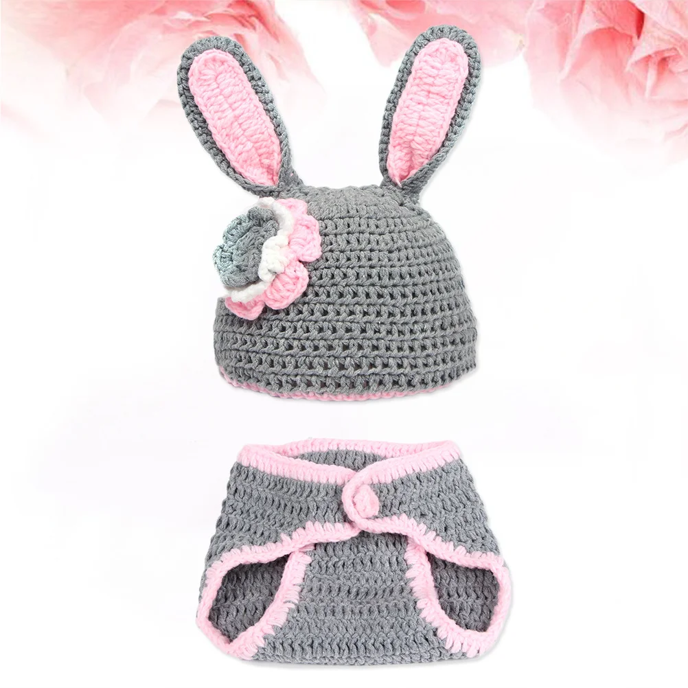 للجنسين الوليد الطفل أرنب صور الدعائم متماسكة الكروشيه وتتسابق قبعة بانت الوردي الرمادي تصميم رائع ارتداء اليومي الطفل صور الدعائم