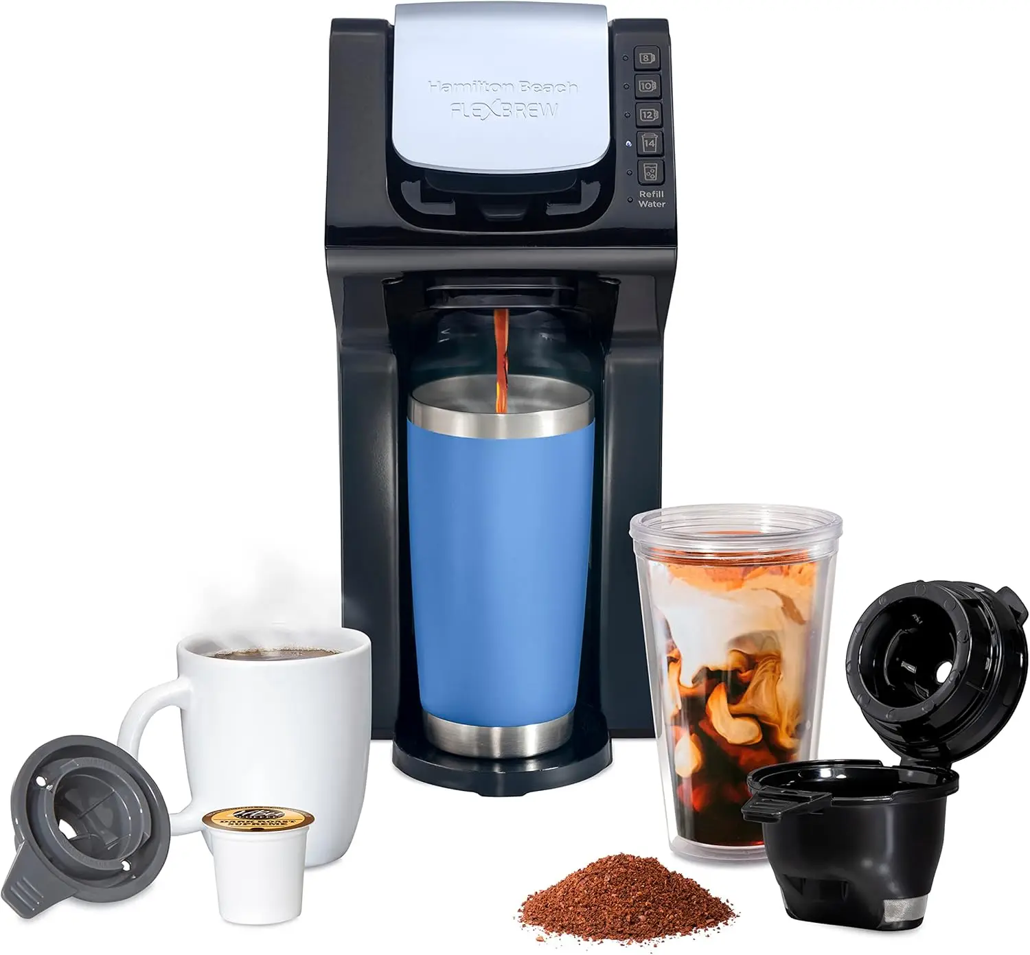 Gen 4 FlexBrew Single-Serve Hot & Iced Coffee Maker with Removable Reservoir, Compatible with Pod Packs and Grounds, 50 oz, 4 Fa