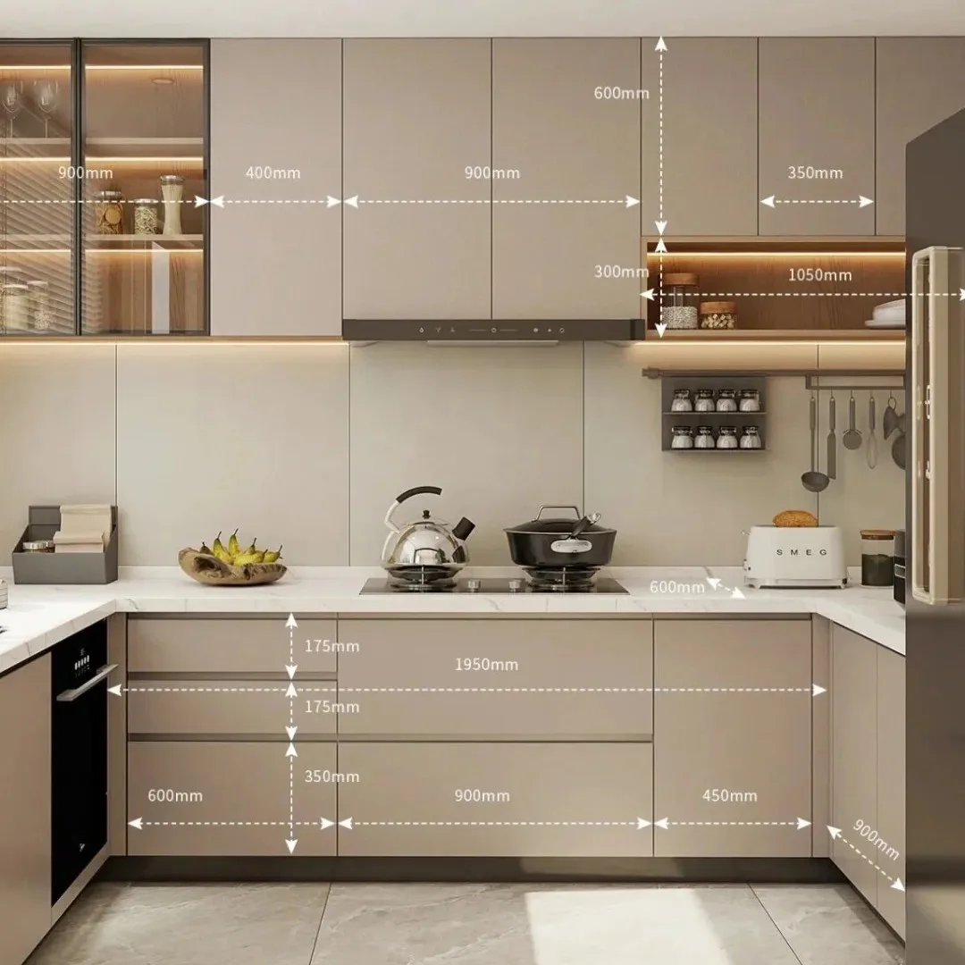 %Minimalist Luxury Custom Pine Wood Kitchen Cabinets Multi-Functional Storage Cabinet Integrated