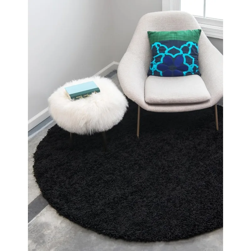 

Unique Loom Solid Shag Collection Area Rug (6' 1" Round, Jet Black)