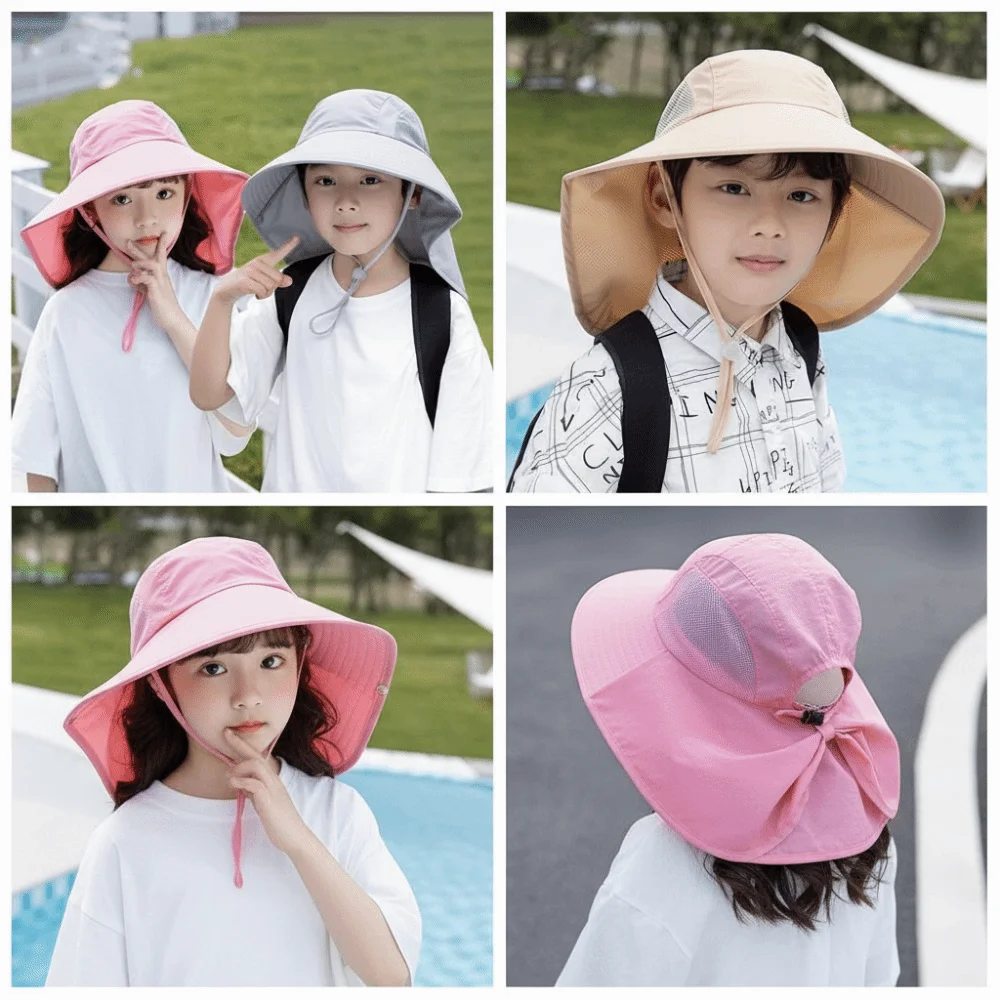 Casual Solid Color Children Bucket Hat Wide Brim Visor Cap Sunscreen Cap Hiking Cap Korean Style Summer Sun Hat Camping