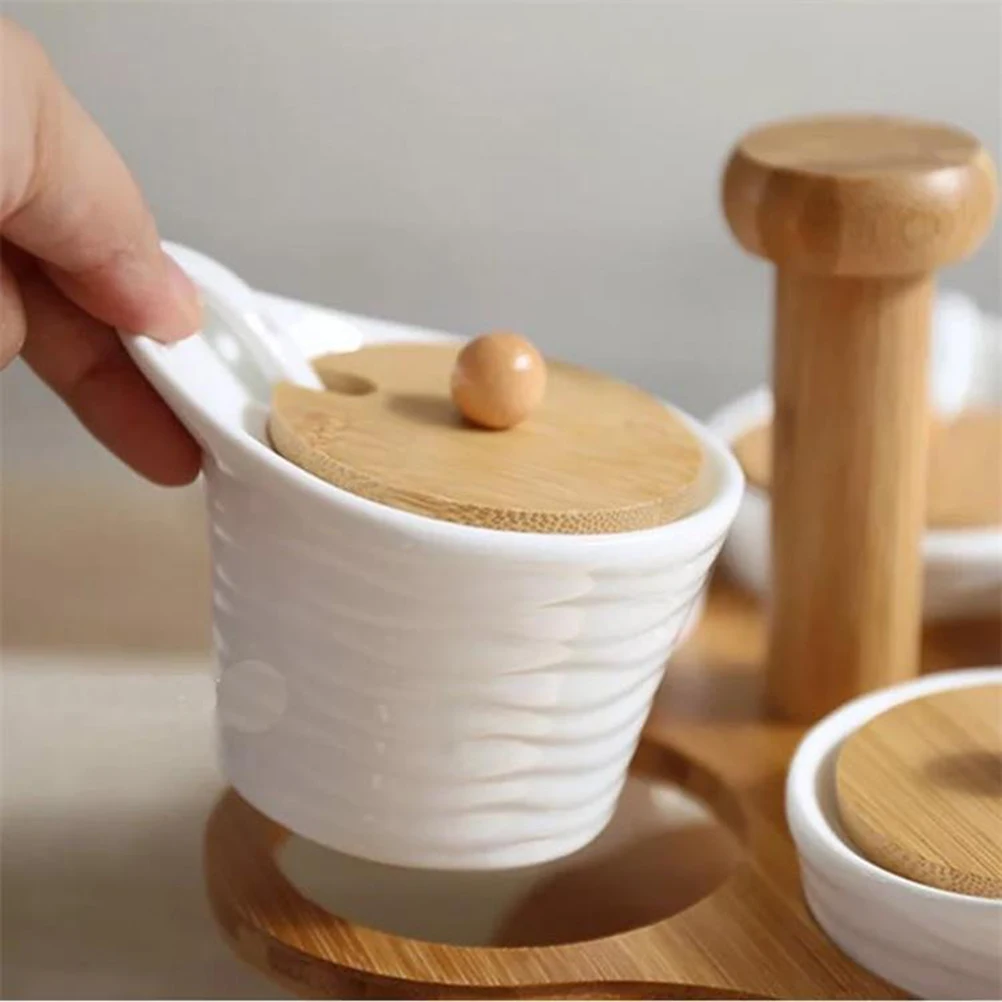 

Porcelain Condiment Container Jars Ceramic Spice Seasoning Organizer Rotating Jar Set Lightweight Eco Friendly Kitchen Bar