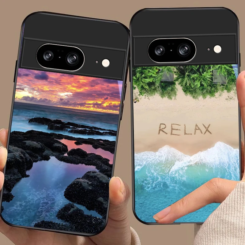 

Coastal Sunset Scenery For Google Pixel 10 Pro XL Pixel 8 7 9 10 Pixel 9 Pro XL Pixel 8a 7a Pixel 7 Pro Black Glass Phone Case