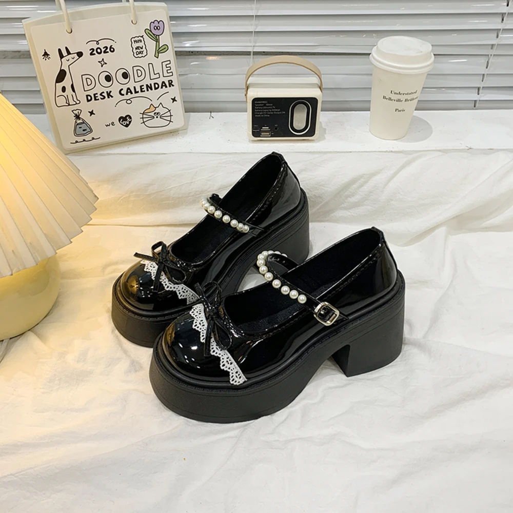 

Japanese-style Lace Bow Mary Jane Shoes for Women 2026 Summer New Retro Thick-soled Big-toe Soft Girl Small Leather Shoes