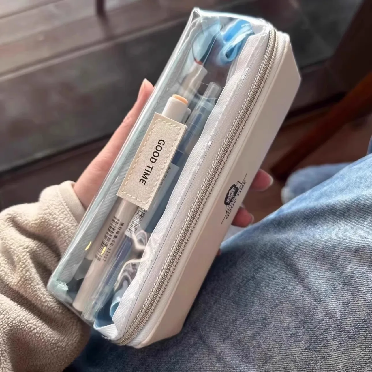 

Модный и креативный мягкий футляр для ручек, прозрачный кристаллический желейный цвет, двухслойная нишевая коробка для канцелярских принадлежностей, коробка для ручек