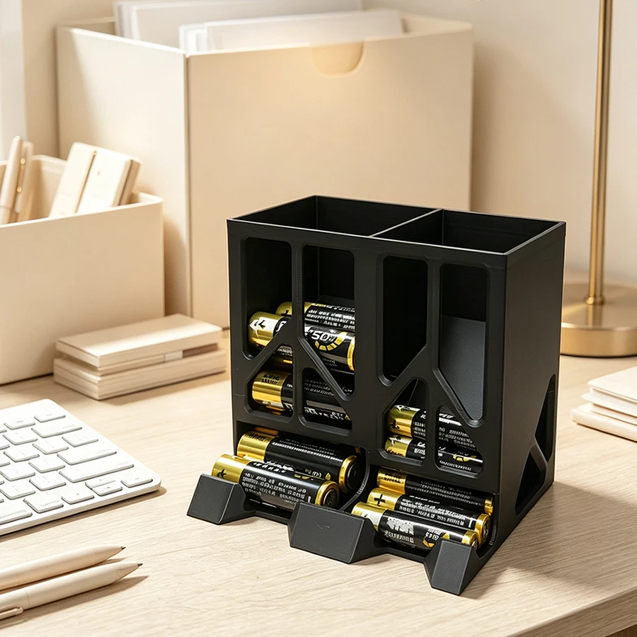 Quick-Access Aa/Aaa Battery Storage Box, Dual-Compartment Automatic Battery Organizer, Clear Layout and Sturdy Battery Storage Box, Suitable for Garage/Desktop/Drawer/Workshop