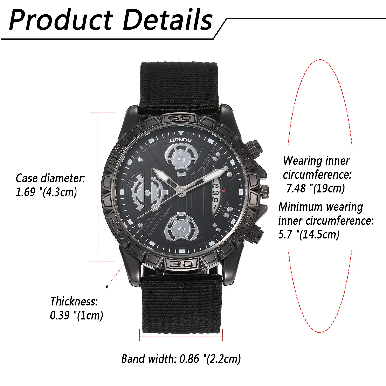 Lancardo Men’s Tactical Military Watch Field Waterproof Date Luminous Watch Hands Large Dial Nylon Braided Youth Sports Watch