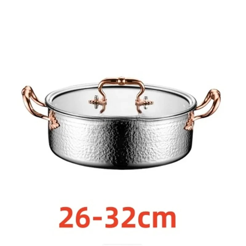 304 stainless steel gold thick  hammer pattern mandarin duck hot pot induction cooker gas stove universal shabu pot household
