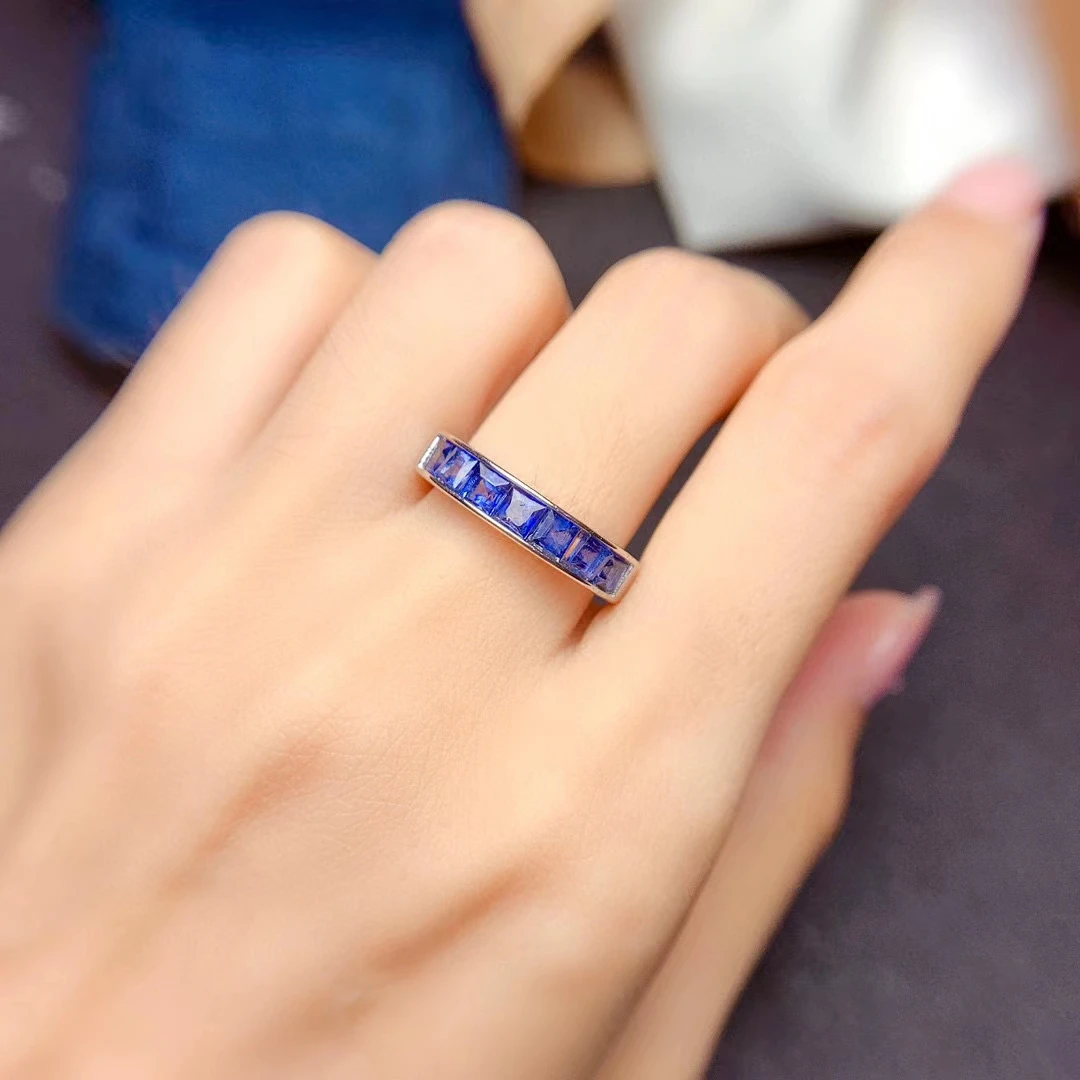 

CoLifeLove Fashion Half Infinity Ring for Woman Total 0.8ct 3mm Natural Sapphire Jewelry 925 Silver Sapphire Band Ring