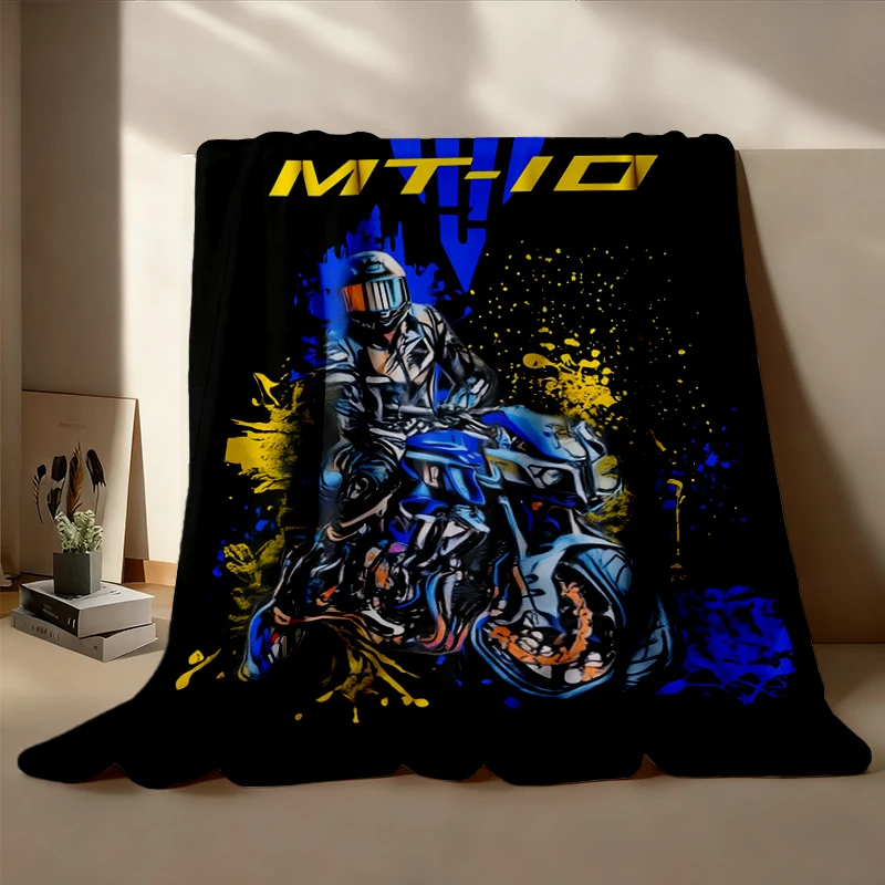 MT-10 Flannel Blanket The Cyberpunk King Motorcycle Flannel Throw Futuristic Rider Graphic Cozy Blanket For MT Fans Dark