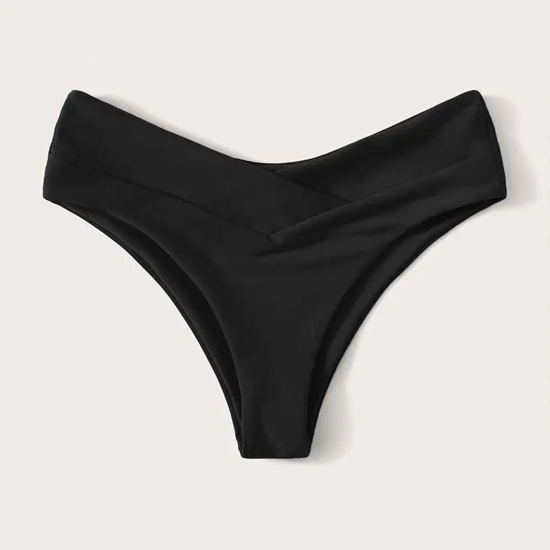 Women High Waisted Brazilian Bikini Set Sexy V Cheeky Swimwear Summer Beach Bathing Suit Black Thong Bottom Sexy Female Swimming