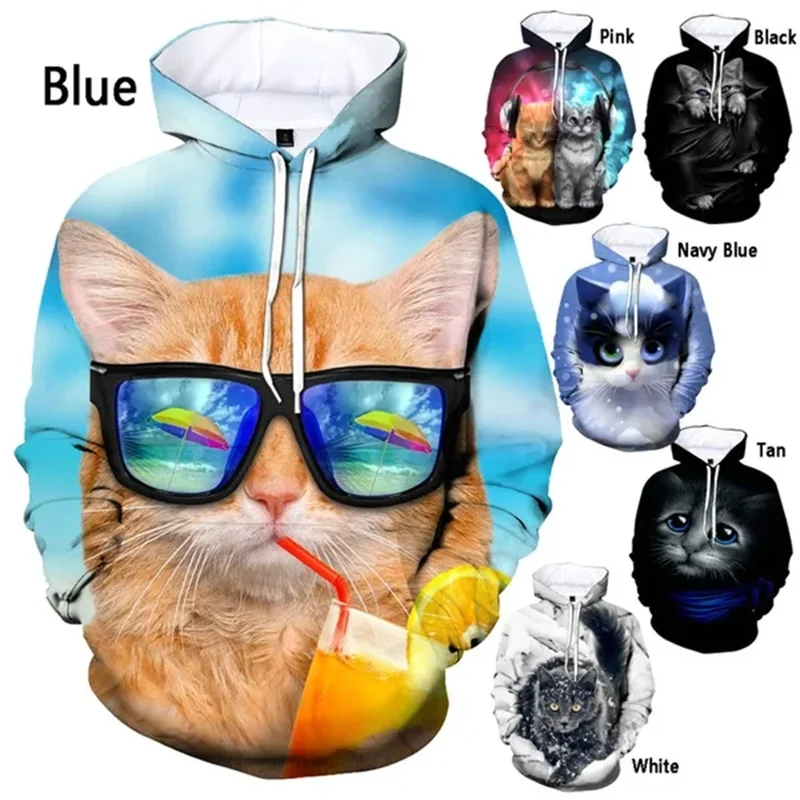 3D Cute Animal Cats Printing Pullover Hoodies Children Funny Hooded Hoody Women Harajuku Sweatshirts Unisex Fashion Felinae Tops