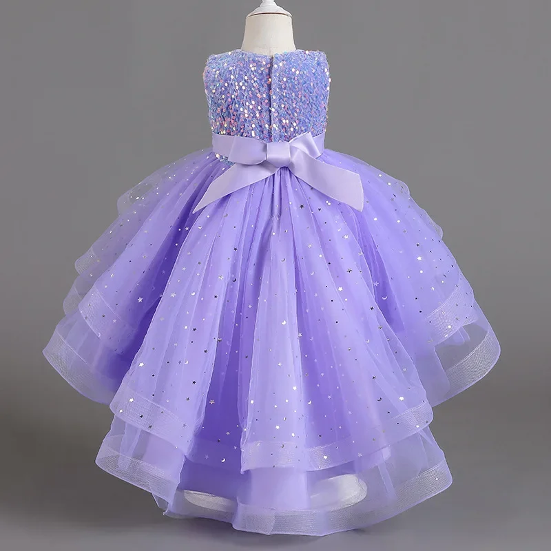 

Princess Dress for Girls Sleeveless Frock Tails Gown Children's Fashion Sequined Clothing Flower Girl Wedding Dress Puffy Skirt