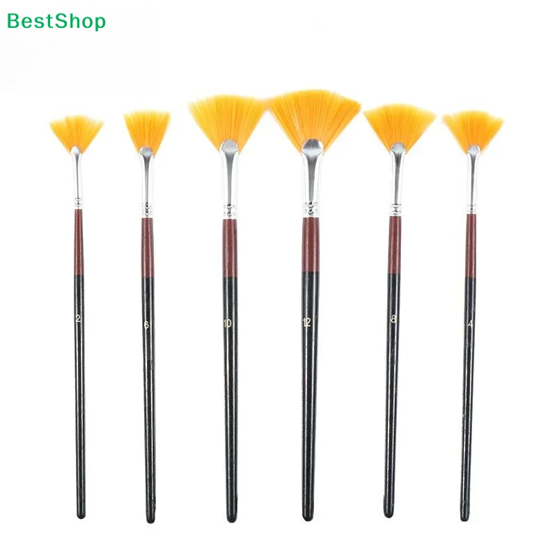 ♬6Pcs Oil Acrylic Paint Brushes Fan Paint Brushes Nylon Hair Watercolor Fan Artist Brushes For Acrylic Watercolor Painting
