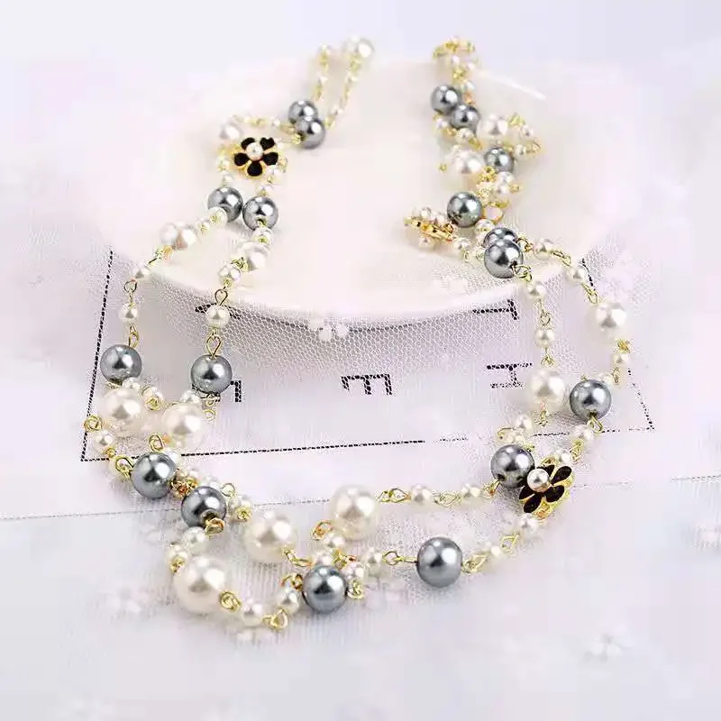 

Korean long pendant necklace pearl drip-glaze flower necklace chain pendant accessories for women wholesale