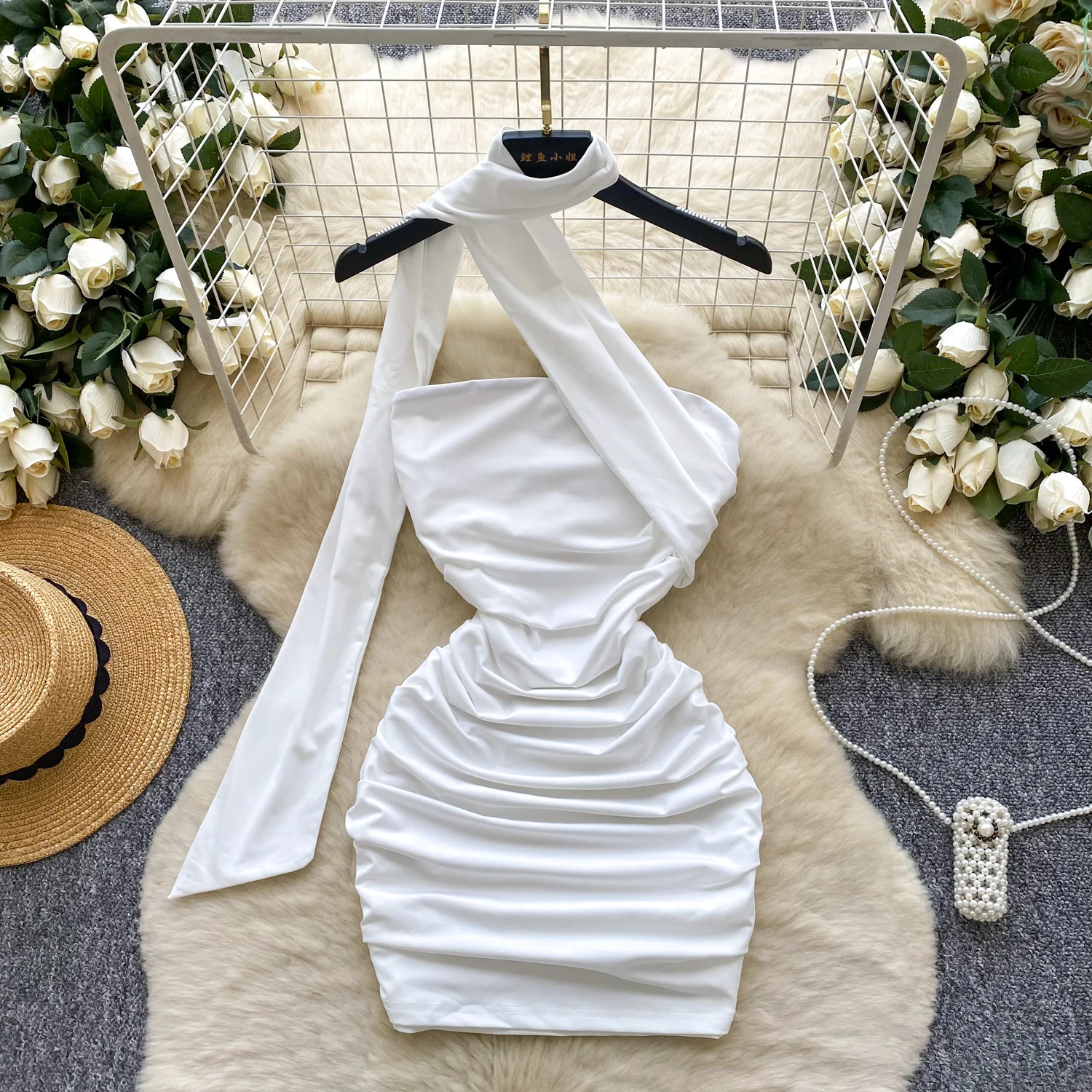 Chic vintage backless pleated solid slim Elegant Fairy korean fashion Boho Sundress women clothing