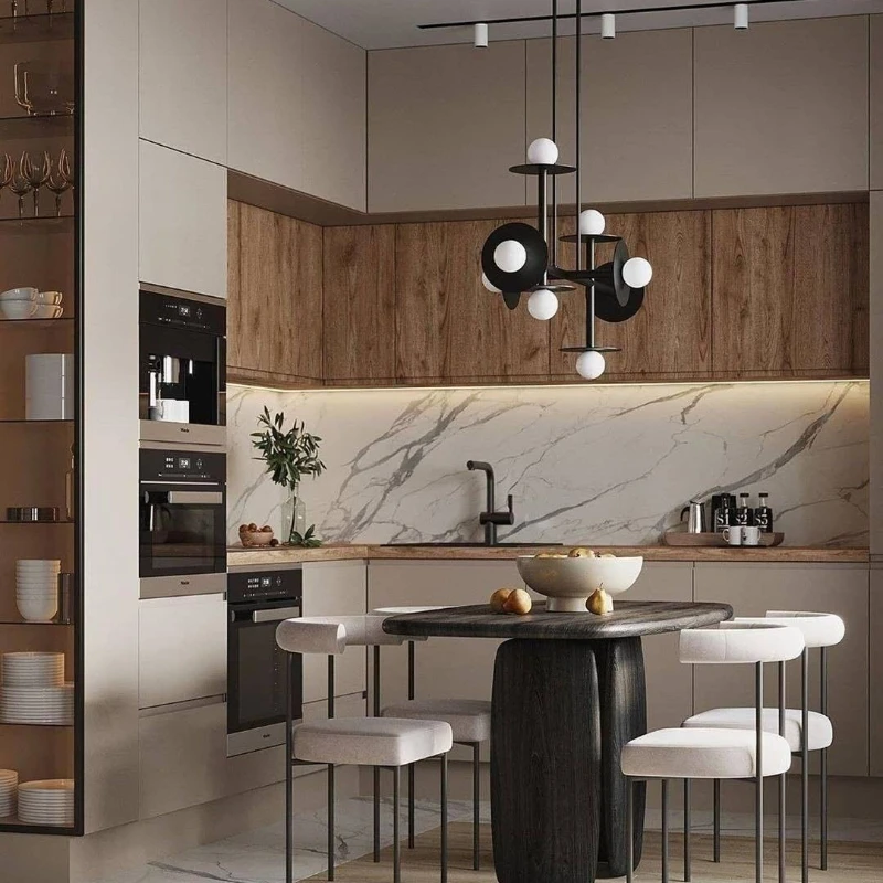 

Auxiliary wind black geometric structure can be combined with artistic chandelier splicing