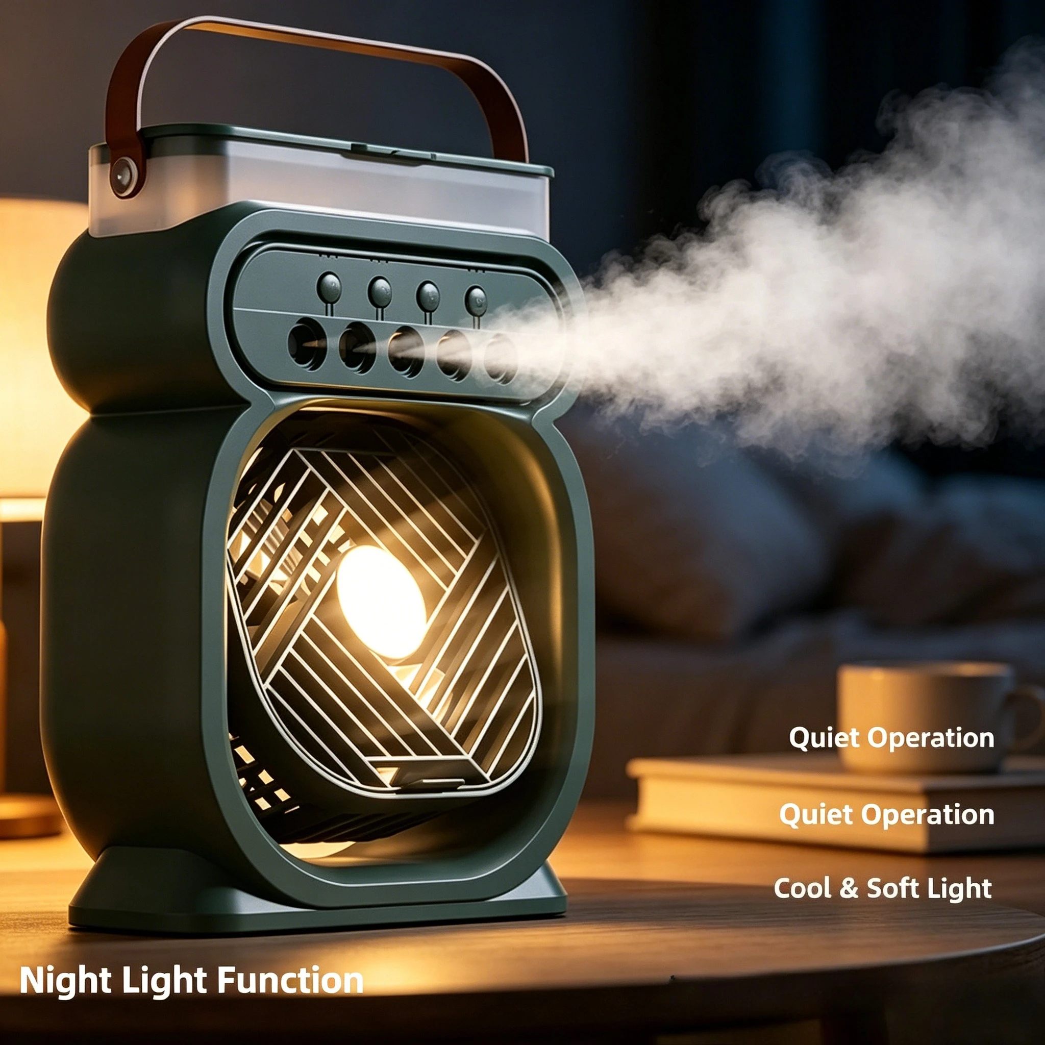 2026 New USB Spray Fan Mini Water Mist Cooling Humidifier Night Light Portable Fan Home Office Outdoor