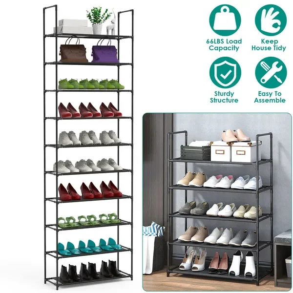 

10-Tier Shoe Rack, 23.03x10.82x72.83in, Heavy Duty Steel, Adjustable Tiers, 66lbs Capacity, Space-Saving Storage for Entryway/Cl